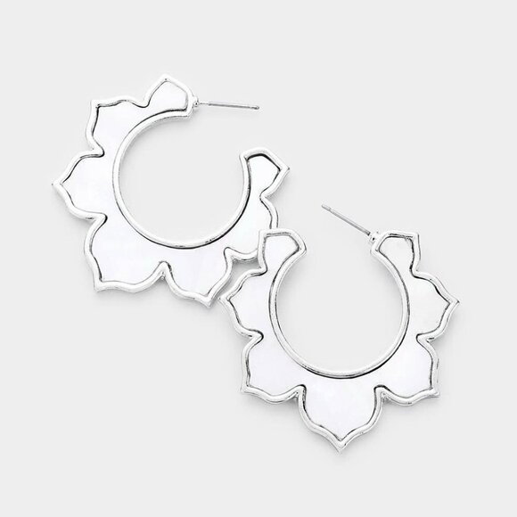 NEW Boho Silver Mother Pearl Mandala Earrings - Picture 3 of 8